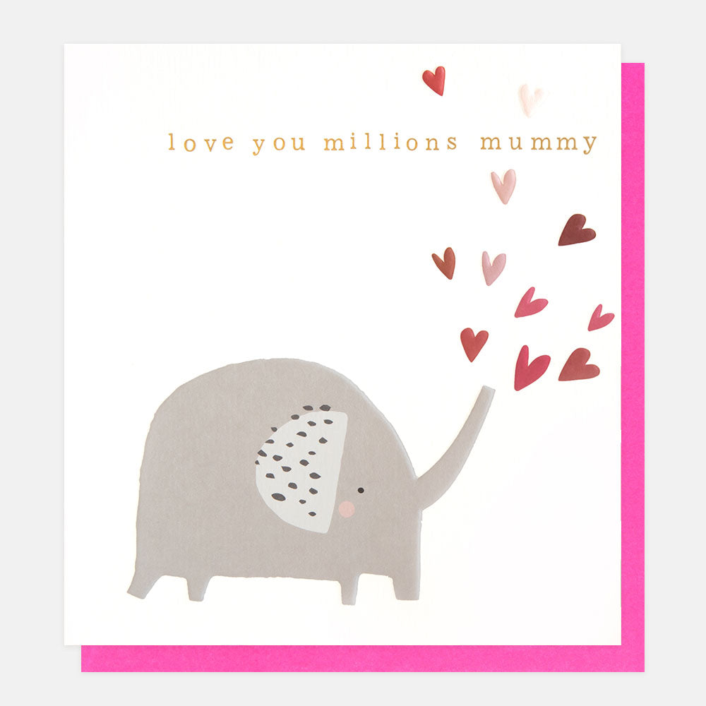 elephant blowing hearts from it's trunk love you millions mummy card