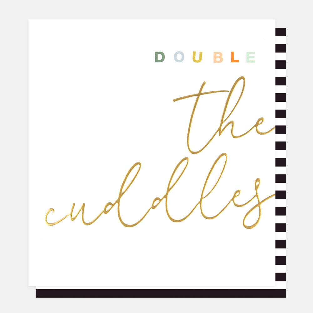 gold foil lettering double the cuddles new baby twins card