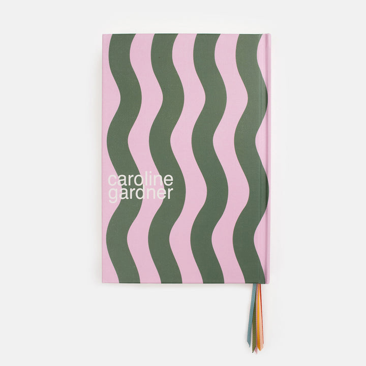 pink and green wave stripe hardback A5 notebook
