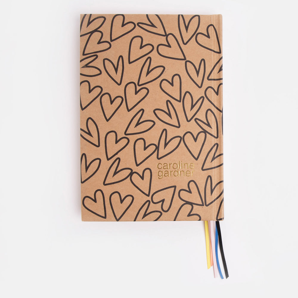outline hearts design hardback ruled page notebook
