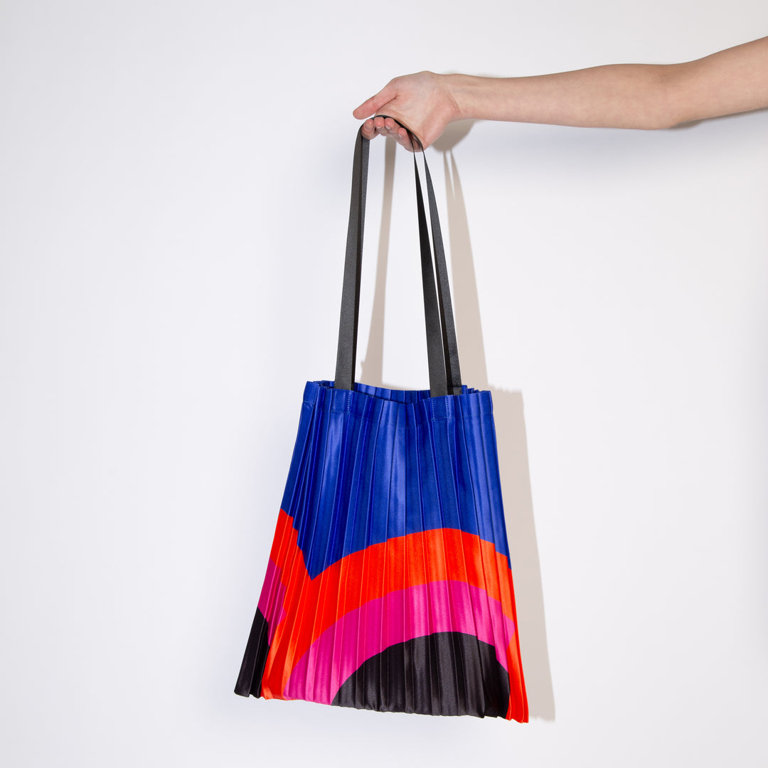 rainbow print satin pleated tote bag, made in Italy