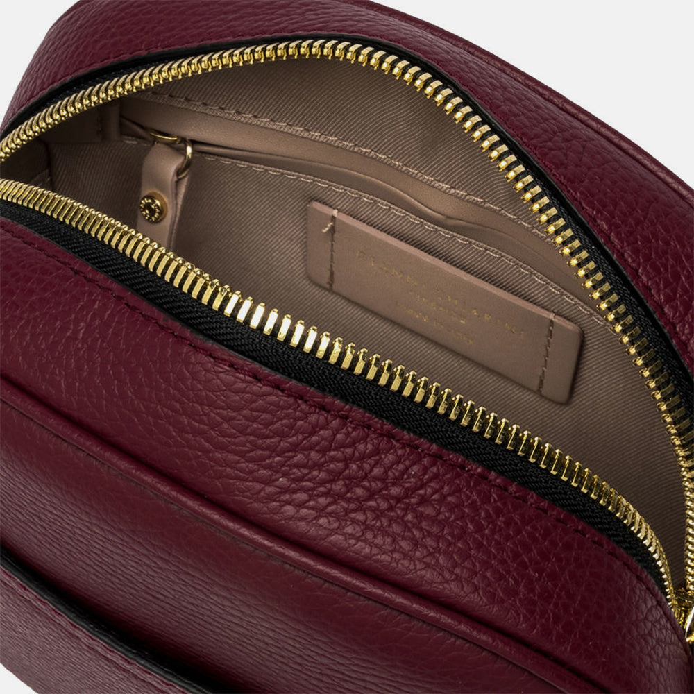 deep red leather Nina camera bag, made in Italy by Gianni Chiarini