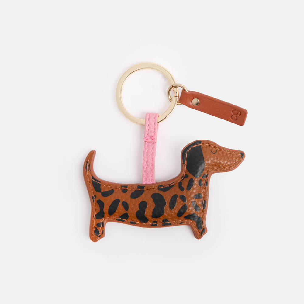 brown leopard print sausage dog padded keyring