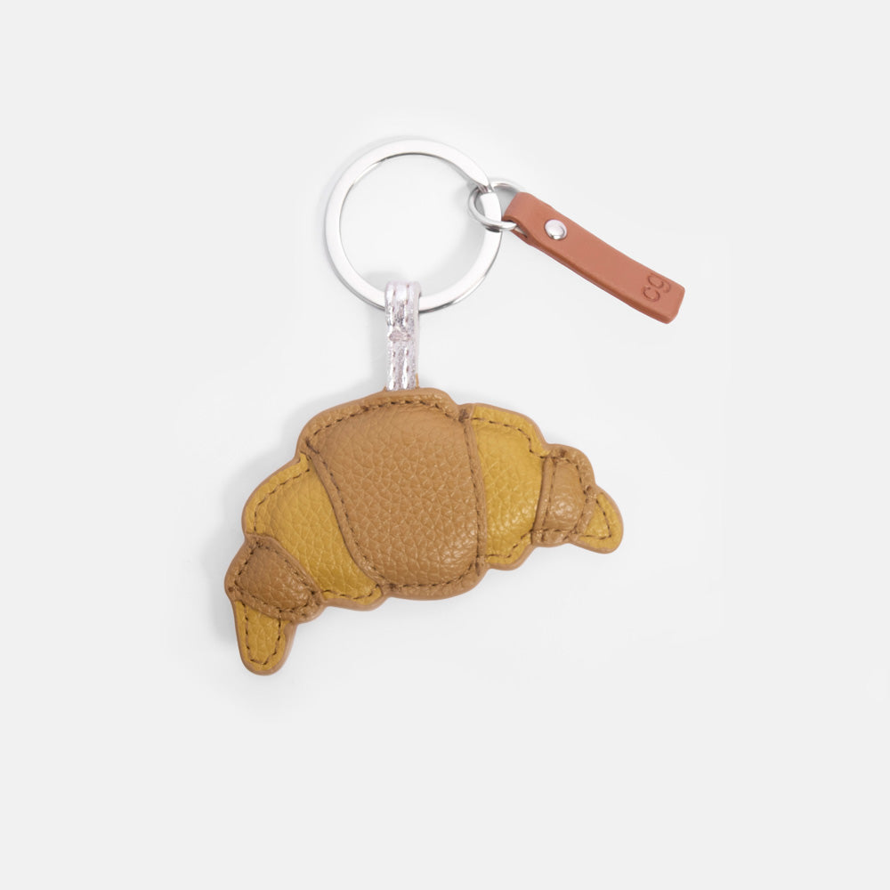 leather look brown croissant keyring