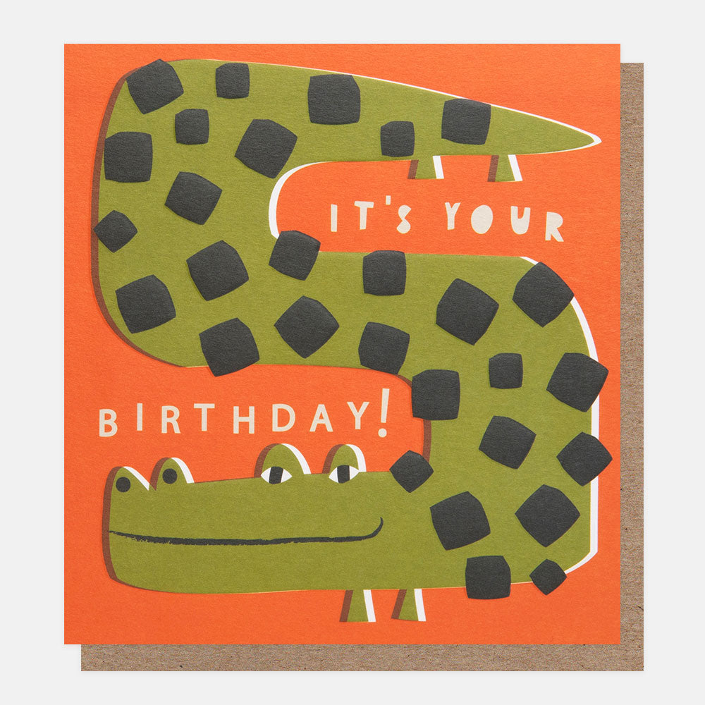 crocodile on orange background it's your birthday card