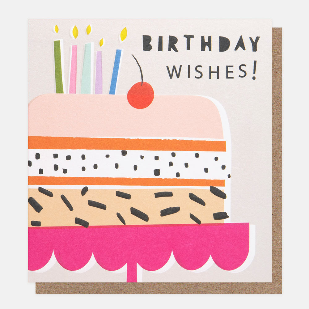 colourful cake and candles birthday wishes card