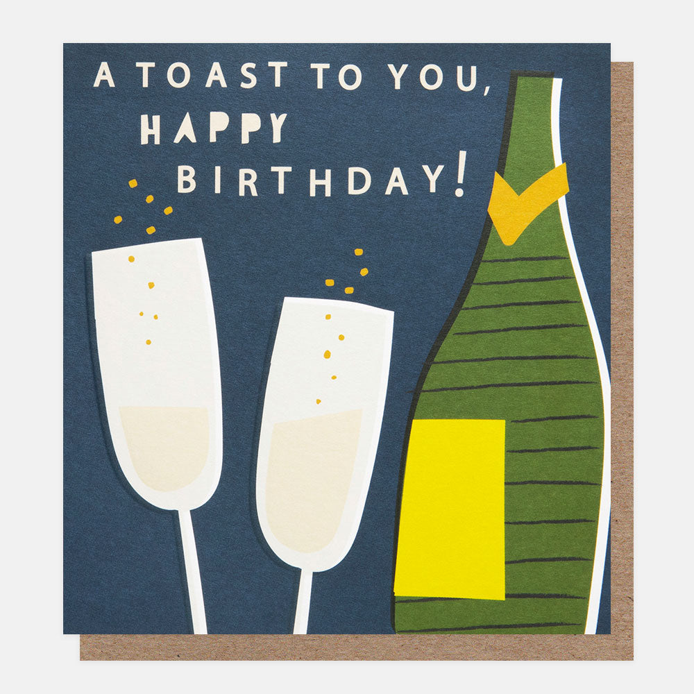champagne bottle & glasses a toast to you birthday card