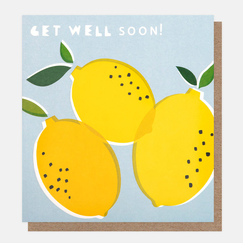 lemons on blue background get well soon card