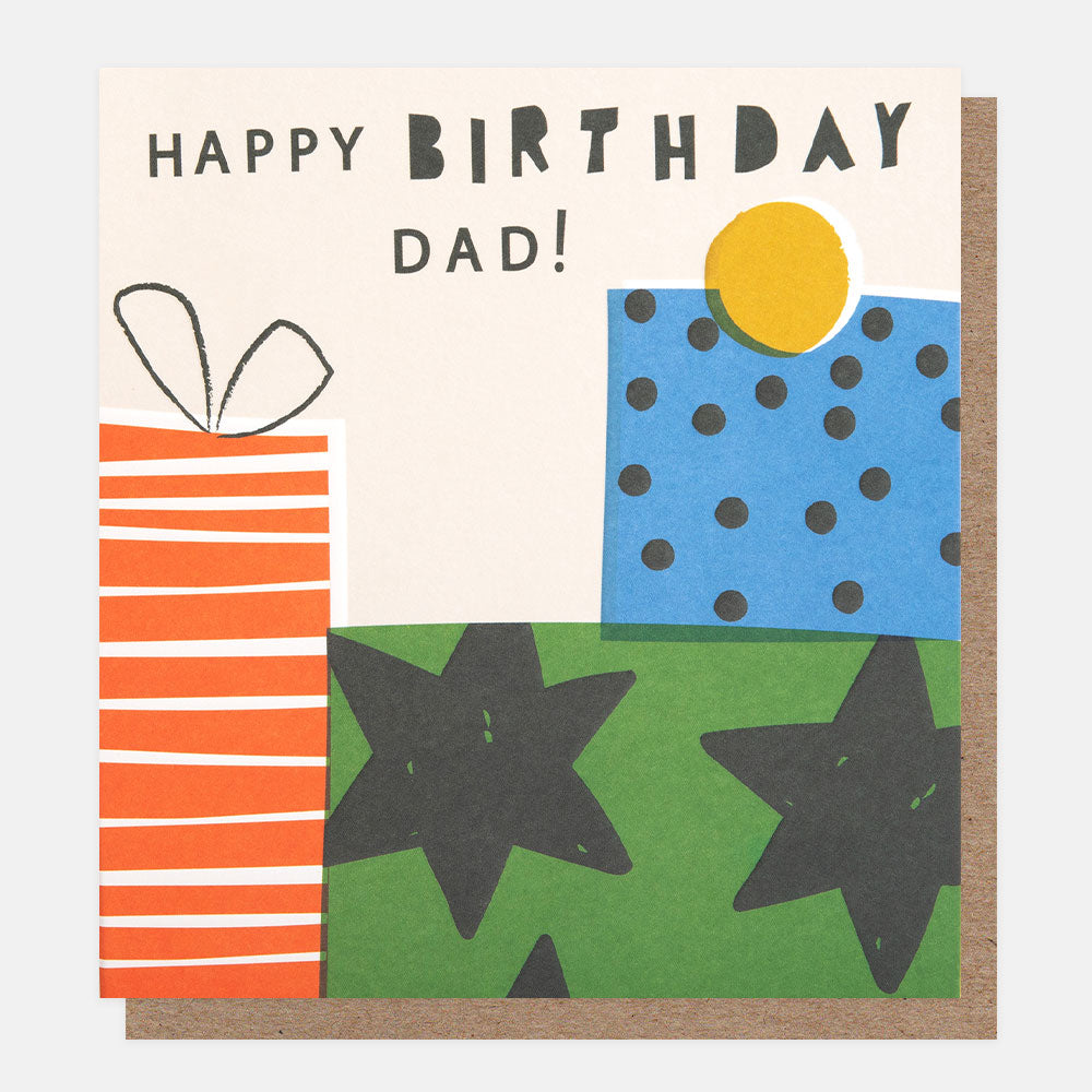 colourful patterned presents happy birthday dad card