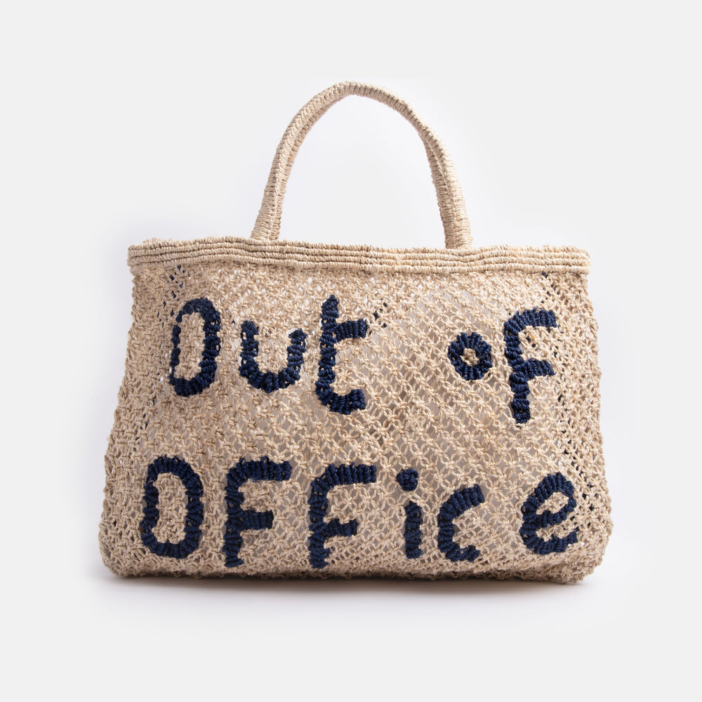 natural out of office slogan jute shopper bag