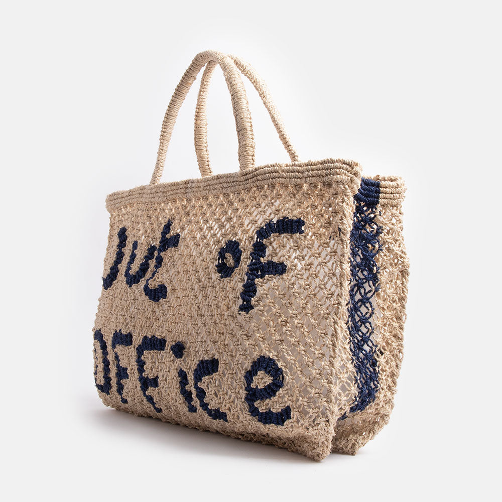 natural out of office slogan jute shopper bag