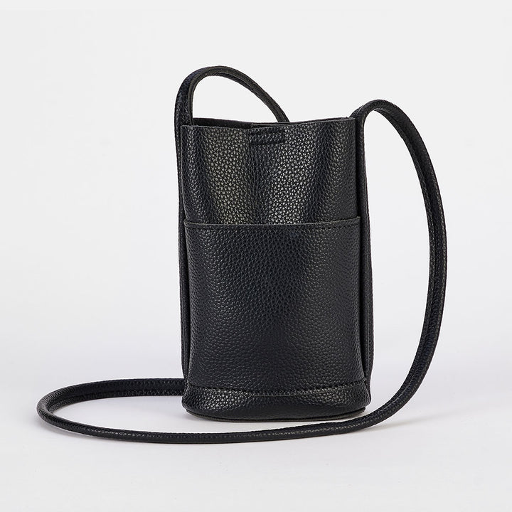black vegan microfibre leather crossbody phone bag