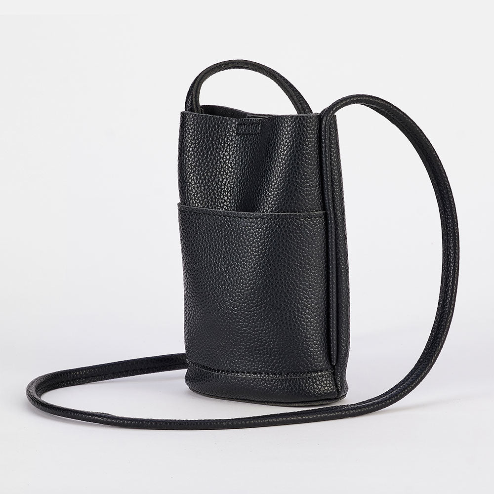 black vegan microfibre leather crossbody phone bag