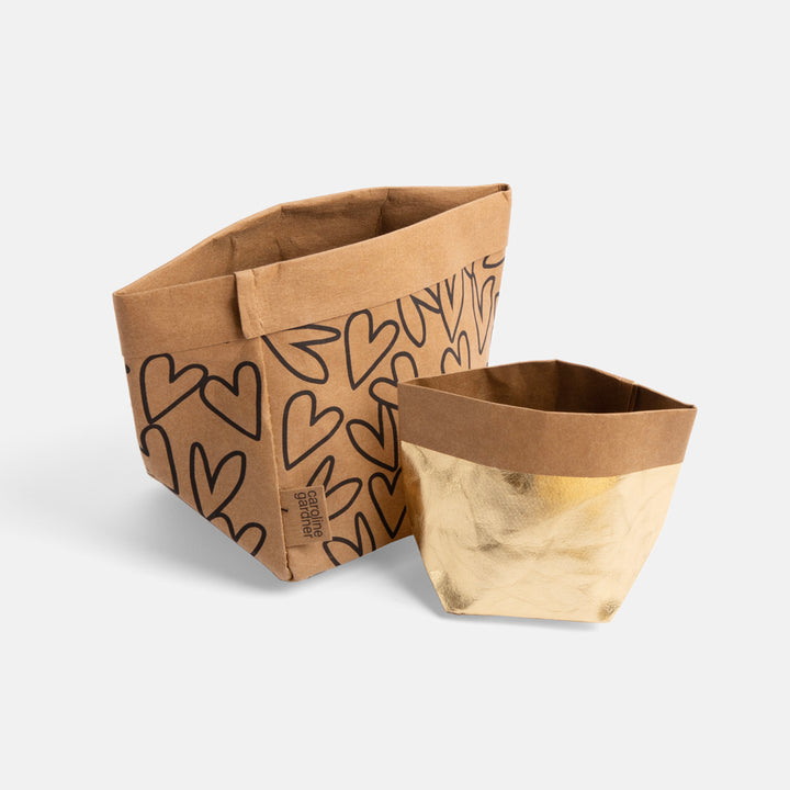 Gold/Kraft Outline Hearts Paper Storage Pots Set of 2