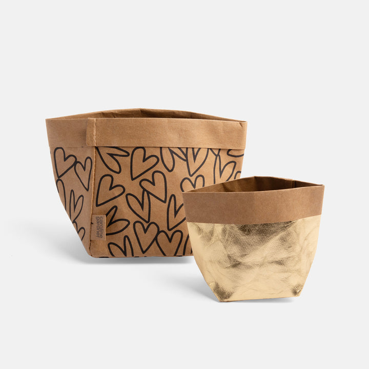 Gold/Kraft Outline Hearts Paper Storage Pots Set of 2