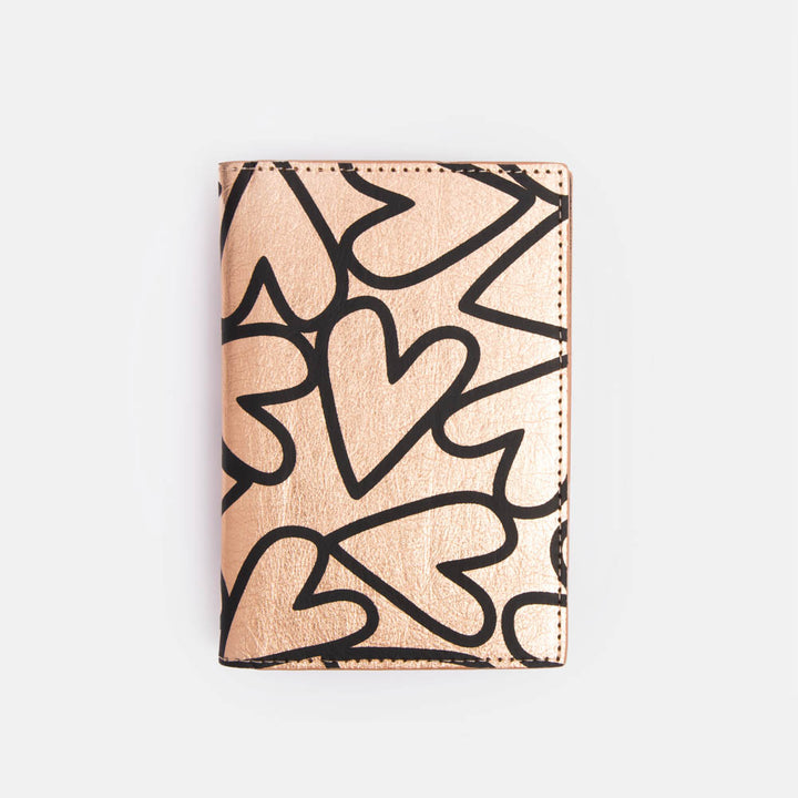 rose gold hearts print passport holder wallet