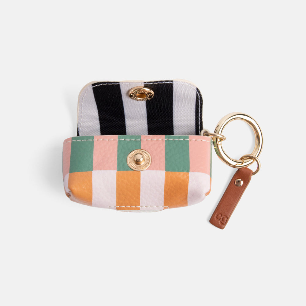 multi coloured stripes leather look poo bag holder