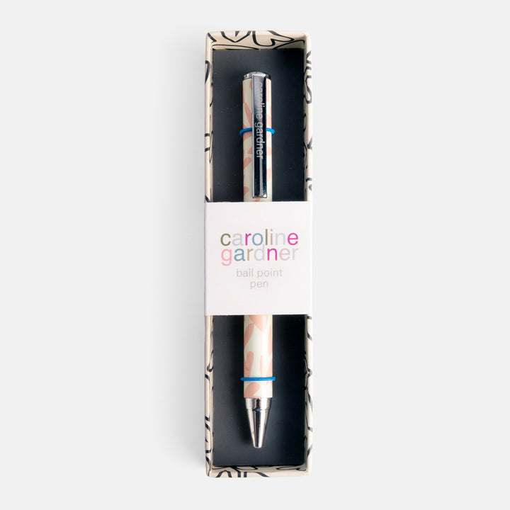 coral pink hearts print black ink ballpoint pen in presentation box