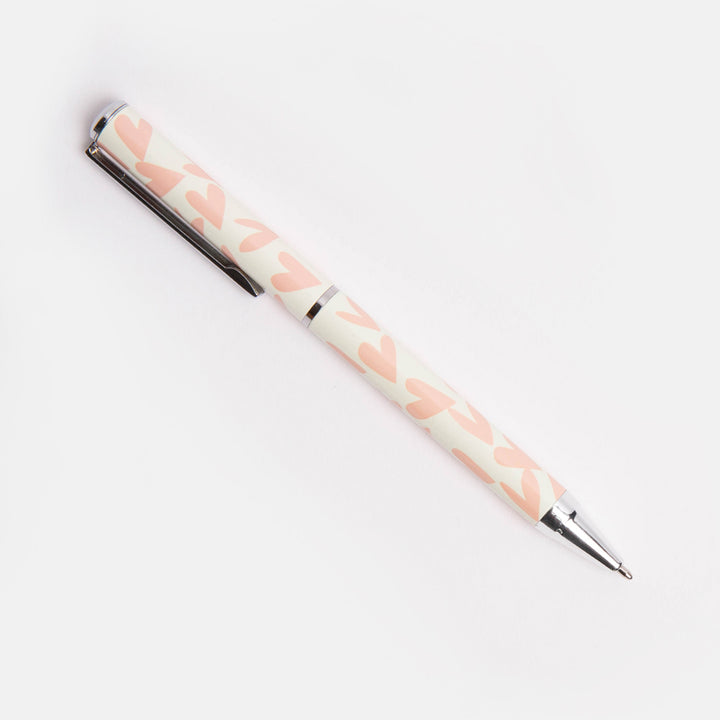 coral pink hearts print black ink ballpoint pen