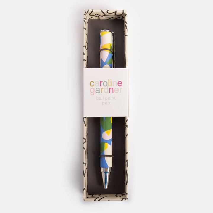 boxed ballpoint pen in colourful confetti hearts print