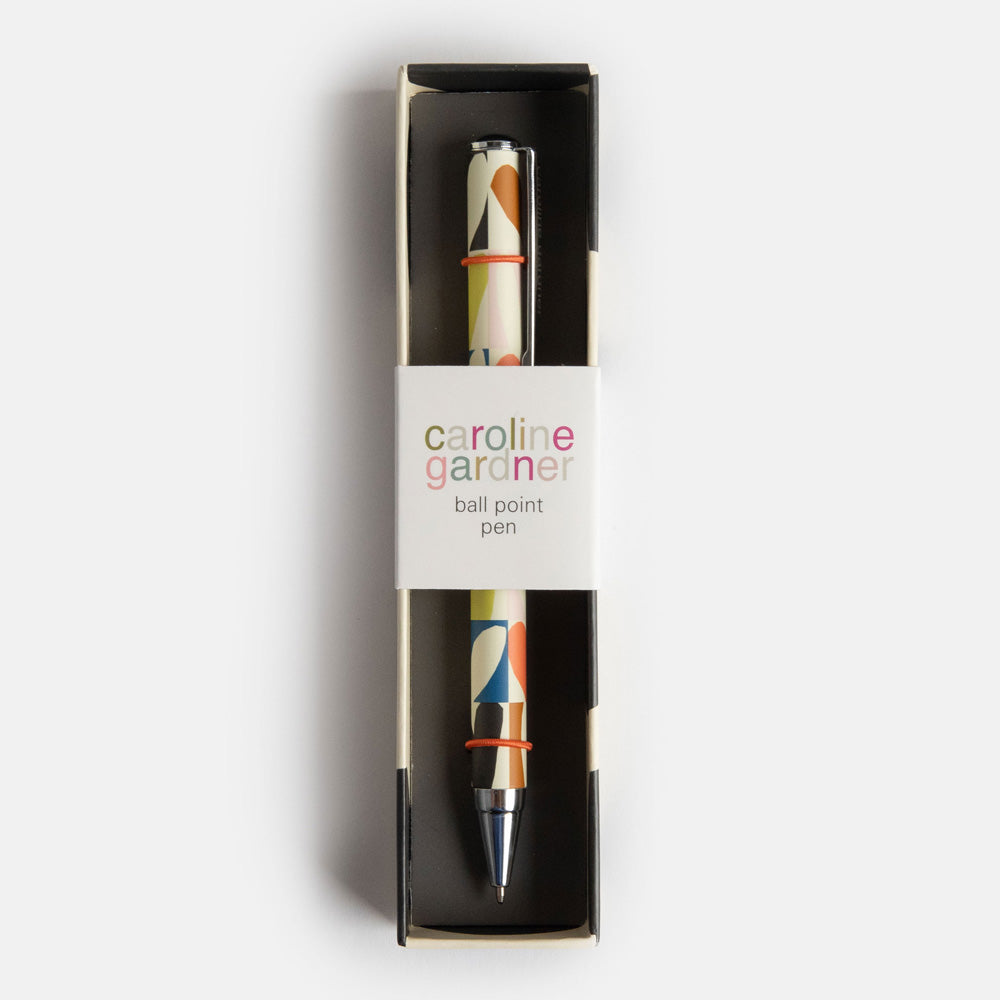 boxed ballpoint pen in colourful hearts design