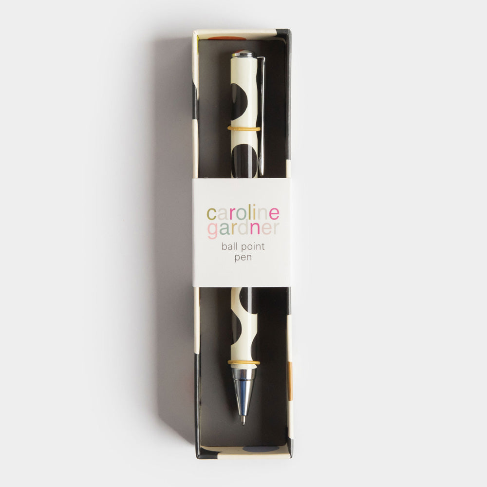 boxed ballpoint pen in big monochrome dots design