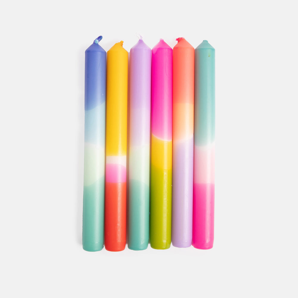 set of 6 bright colours dip dye candles