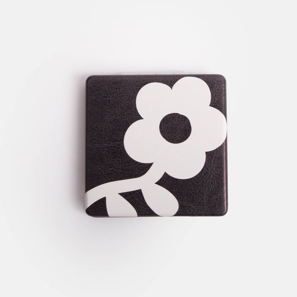 monochrome flower print square compact pocket mirror