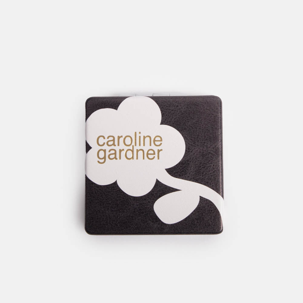 monochrome flower print square compact pocket mirror