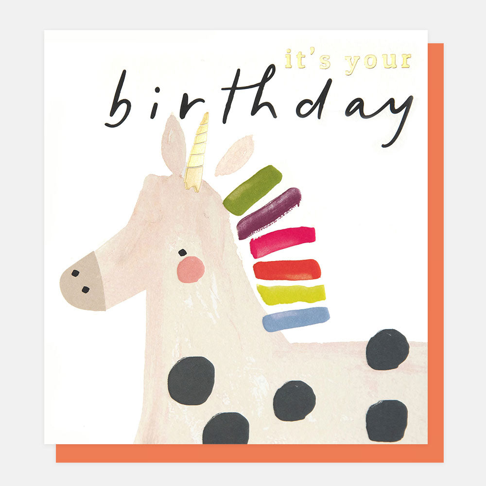 unicorn with colourful mane it's your birthday card