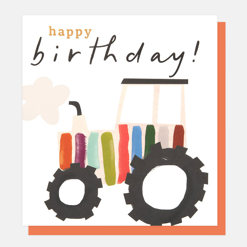 colourful stripes tractor happy birthday card