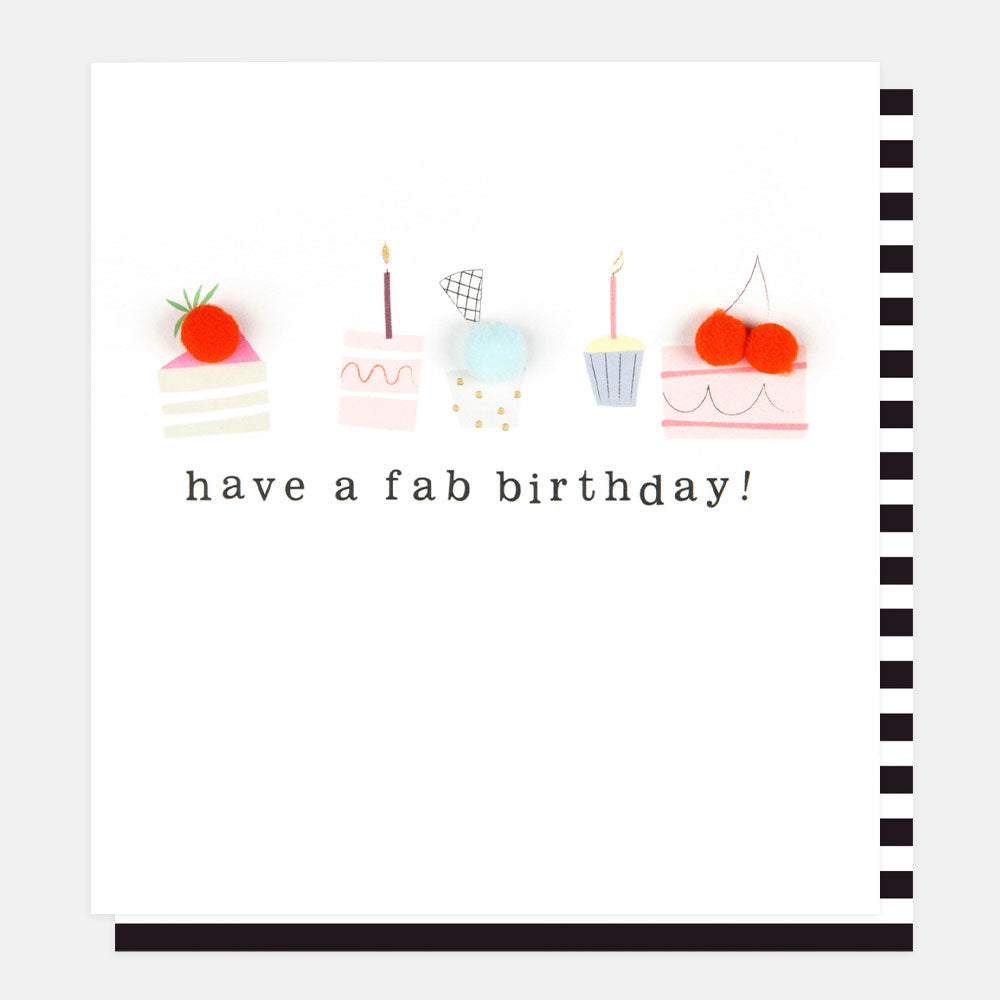 multi coloured cakes with mini pom poms have a fab birthday card