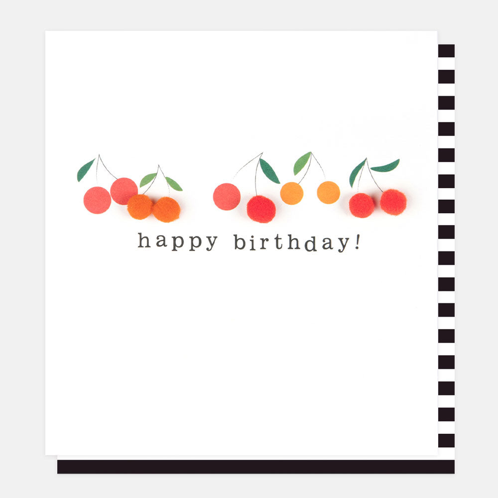 cherries and mini pom poms happy birthday card