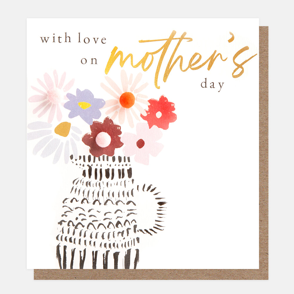 colourful flowers in a vase with love on mother's day card