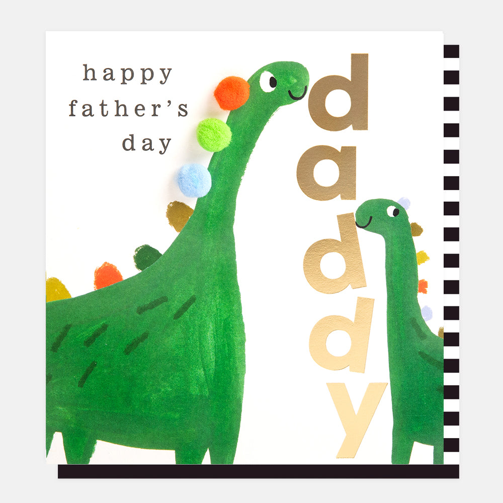 dad and baby dinosaur with mini pom poms happy father's day daddy card