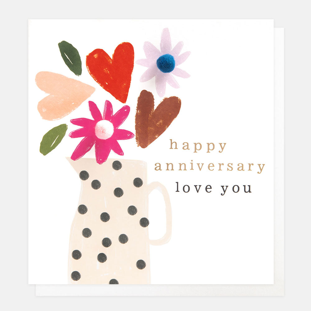 flowers & hearts in vase happy anniversary love you card