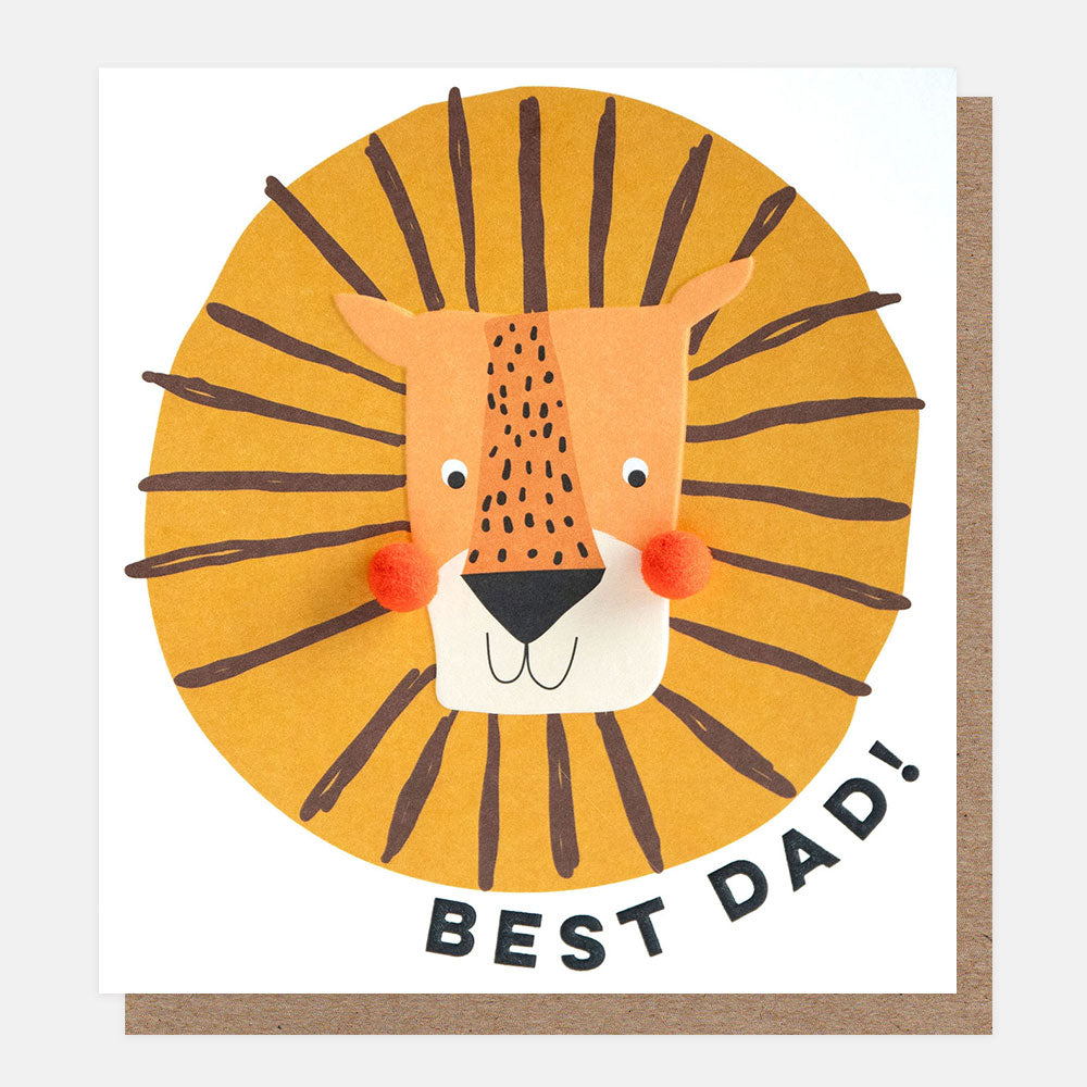 Card with a lion illustration and 'Best Dad!' text on a white background