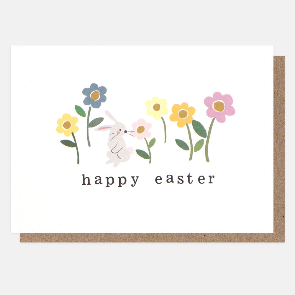 bunny rabbit and colourful flowers happy easter notecard pack of 10