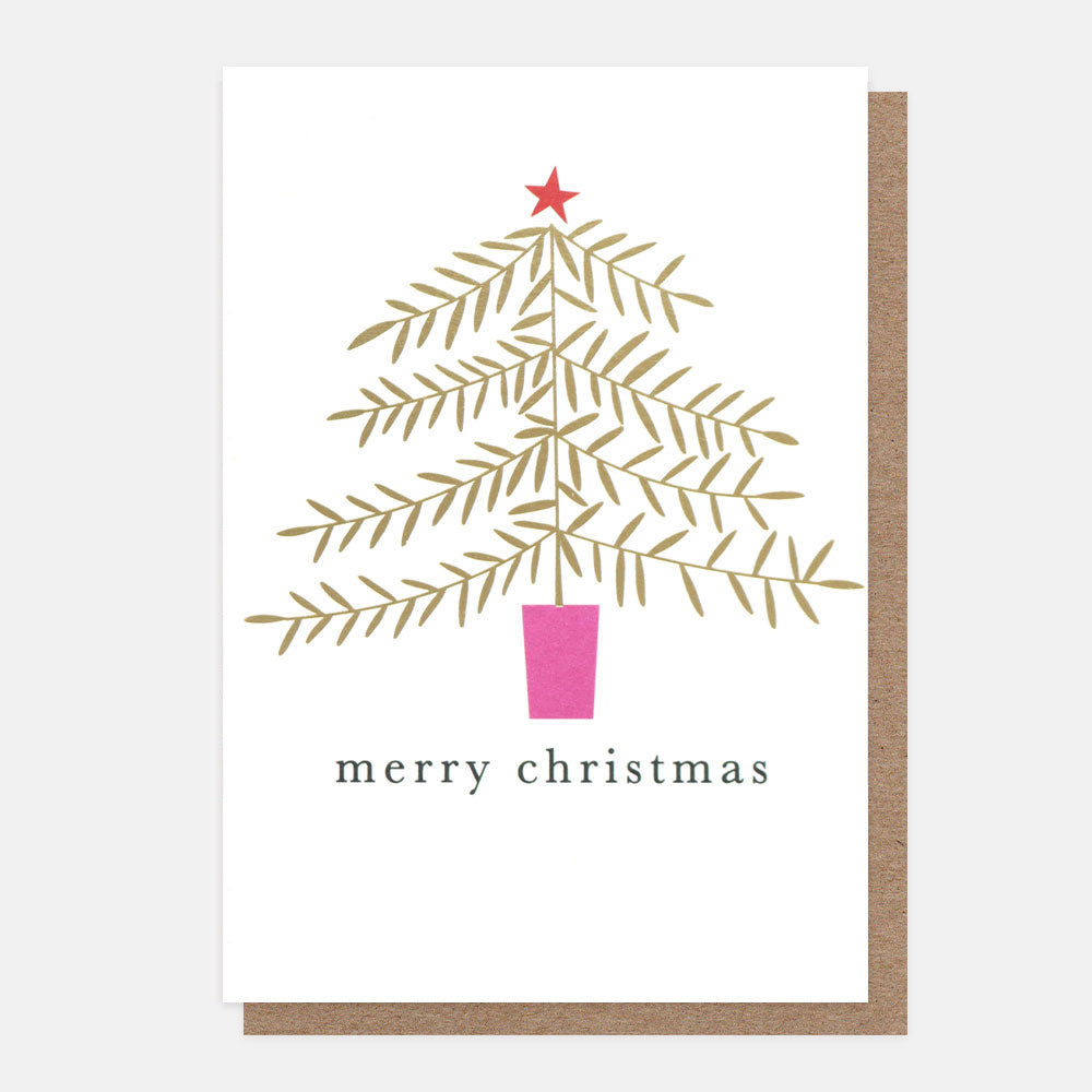 Gold Christmas Tree Small Christmas Card Pack of 10