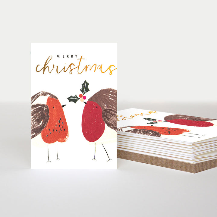 robins with holly pack of 10 small christmas cards