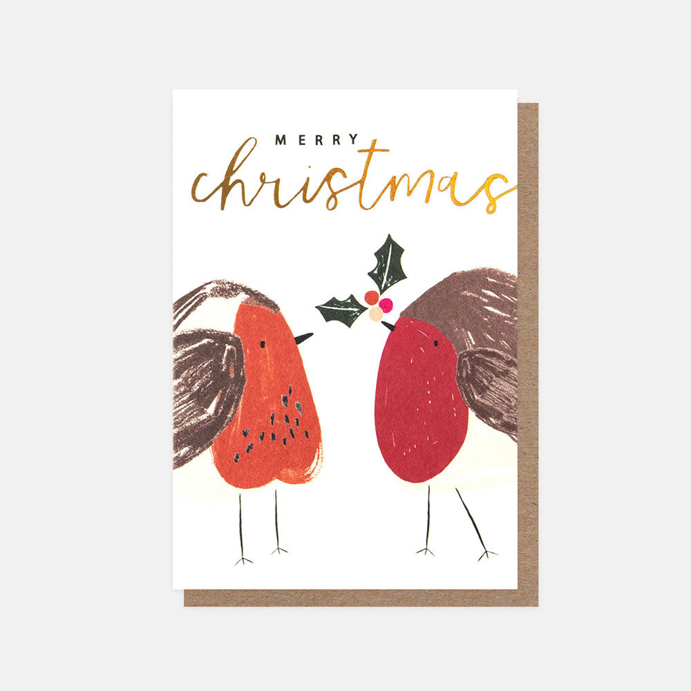 robins with holly pack of 10 small christmas cards