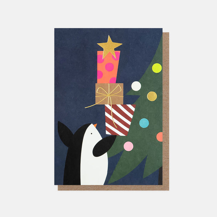 penguin with presents & tree pack of 10 small christmas cards