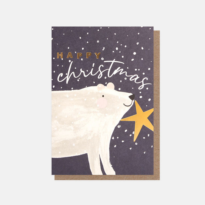 polar bear in snow with gold star pack of 10 small christmas cards