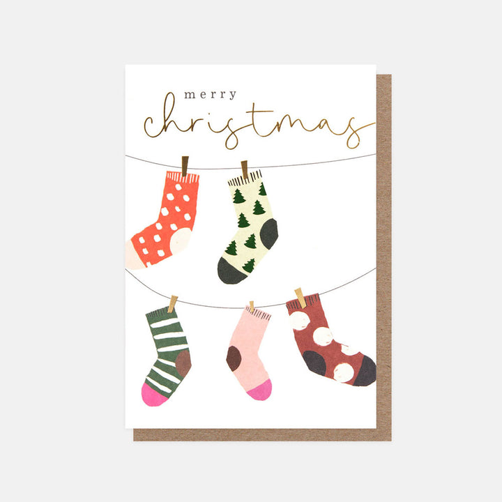 patterned socks hung out on a line pack of 10 small christmas cards