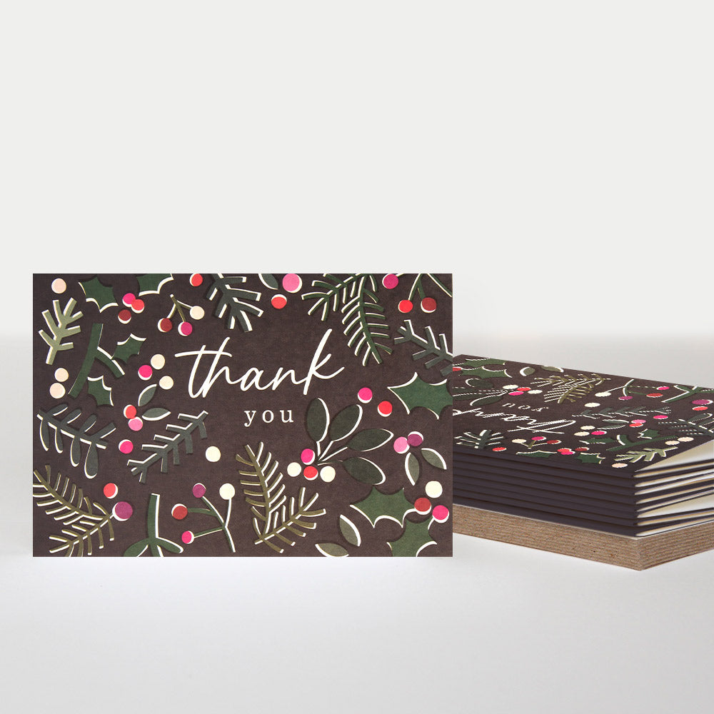 foliage & berries pack of 10 small Christmas thank you cards