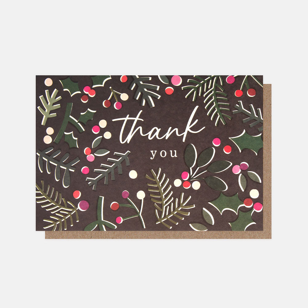 foliage & berries pack of 10 small Christmas thank you cards