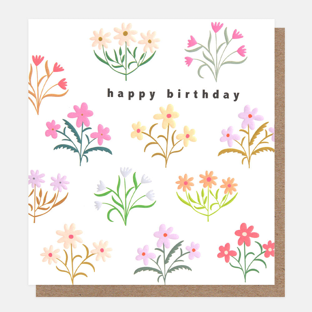 multi coloured flowers happy birthday card