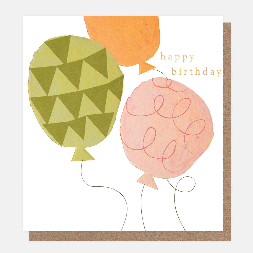 Geometric balloon illustration with 'happy birthday' text on a white background