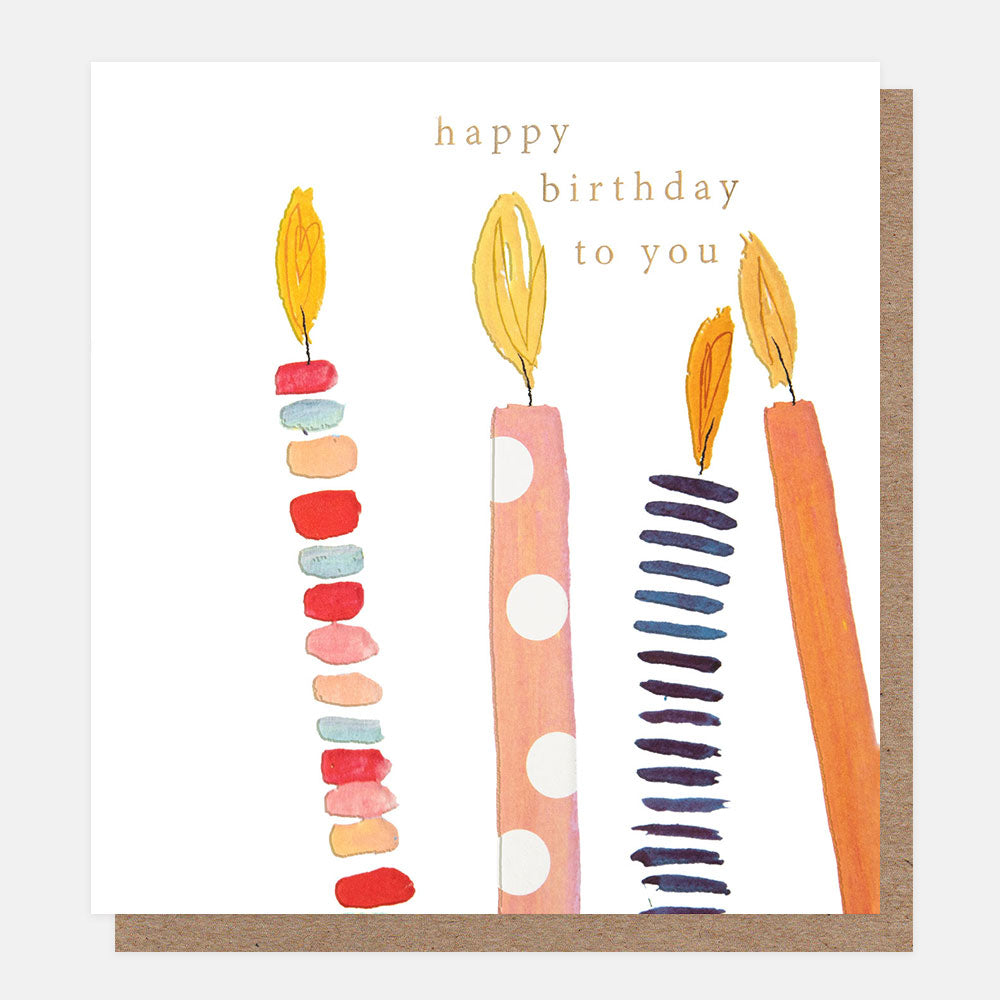 Birthday card with colorful candles and 'happy birthday to you' text on a white background.
