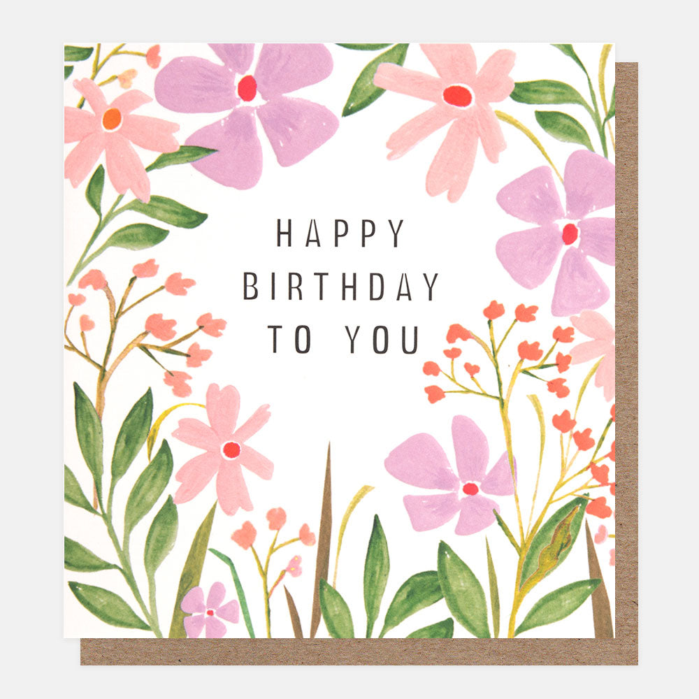 pink & lilac flowers happy birthday to you card